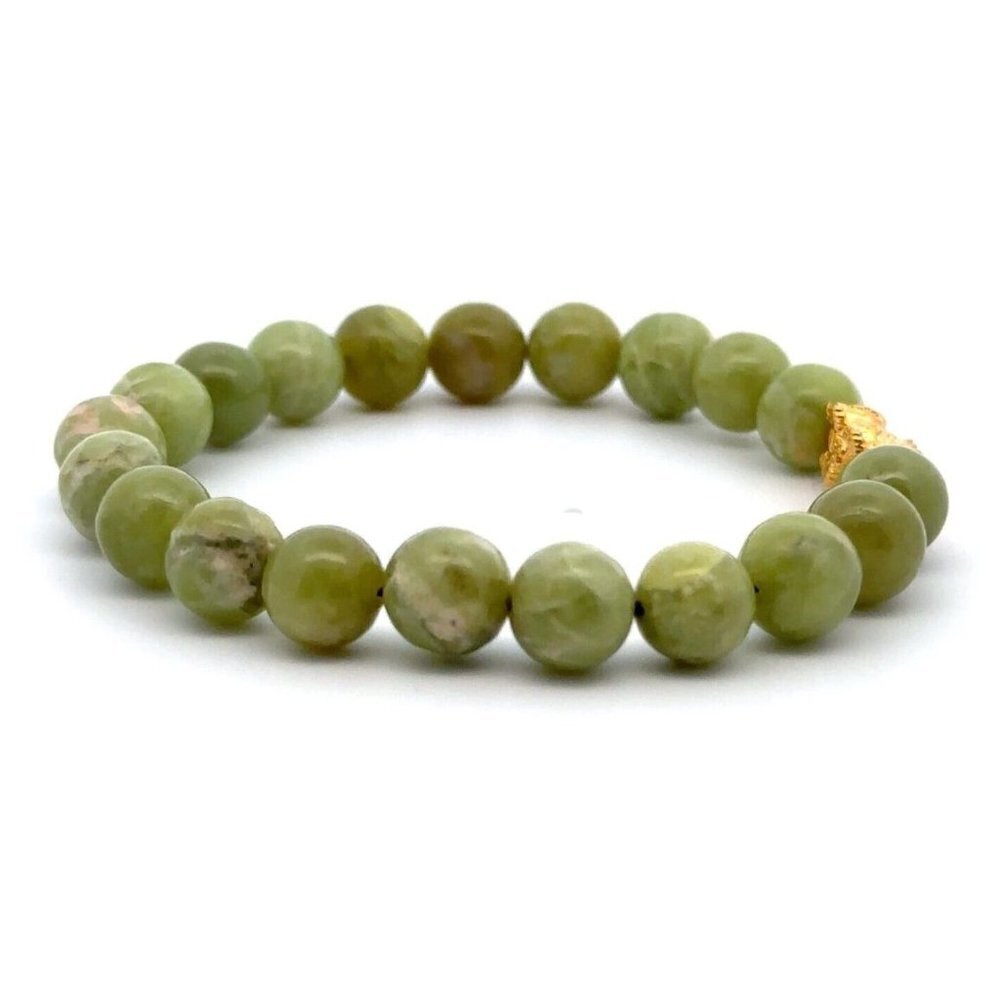Natural Peridot Stretchable Bracelet Size 7 with 24K Gold Dragon Pixiu - Picture 3 of 7